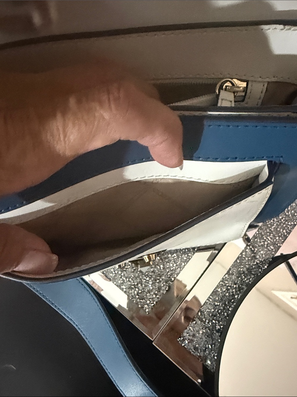 Michael Kors Light Blue, Navy & White Leather Crossbody (2 detachable straps) - Picture 7 of 13